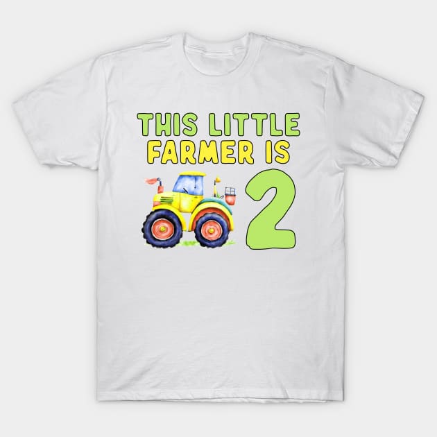 Kids 2nd Birthday This Little Farmer Is 2 Year Old Tractor T-Shirt by DesignergiftsCie